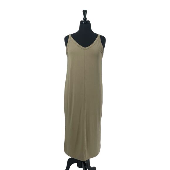 A New Day Women's Tan V-Neck Sleeveless Midi Dress Size Small S New NWT - Picture 1 of 5